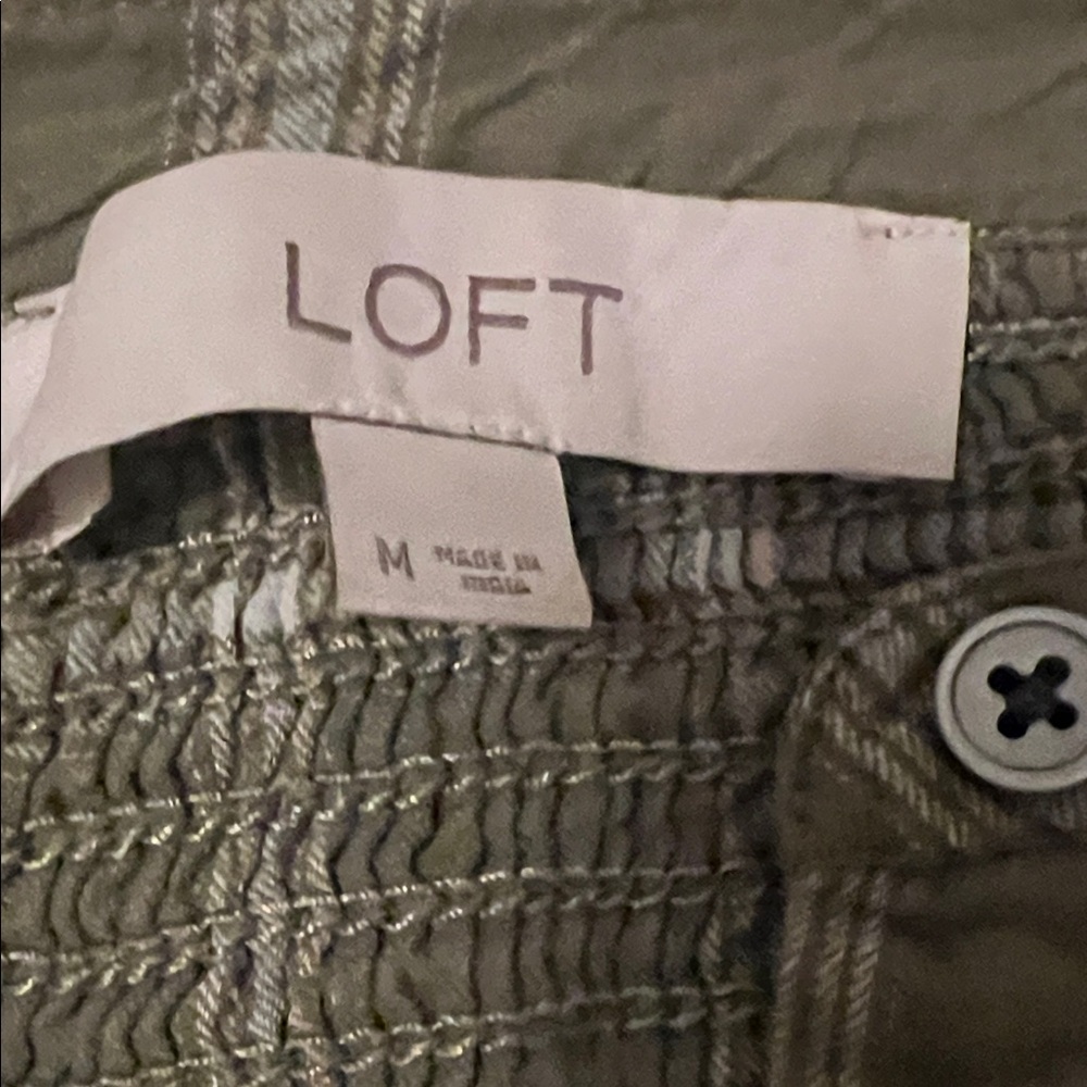 LOFT Olive Plaid Blouse - Picture 2 of 3